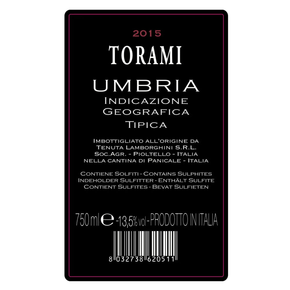 
                  
                    Lamborghini Torami Rosso Umbria IGT 2015, 13,5%vol 750ml
                  
                