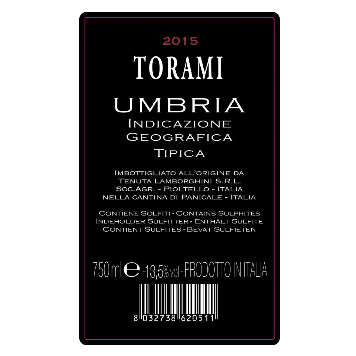 
                  
                    Lamborghini Torami Rosso Umbria IGT 2015, 13,5%vol 750ml
                  
                